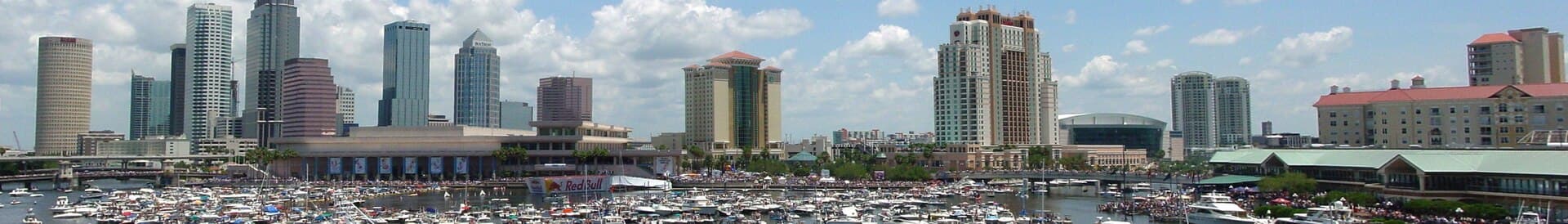Tampa skyline with the Hillsborough River in the foreground on a sunny afternoon